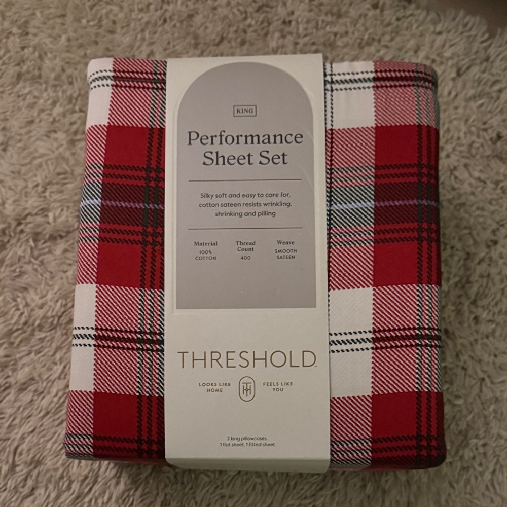 Threshold Red and White Plaid Sheet Set